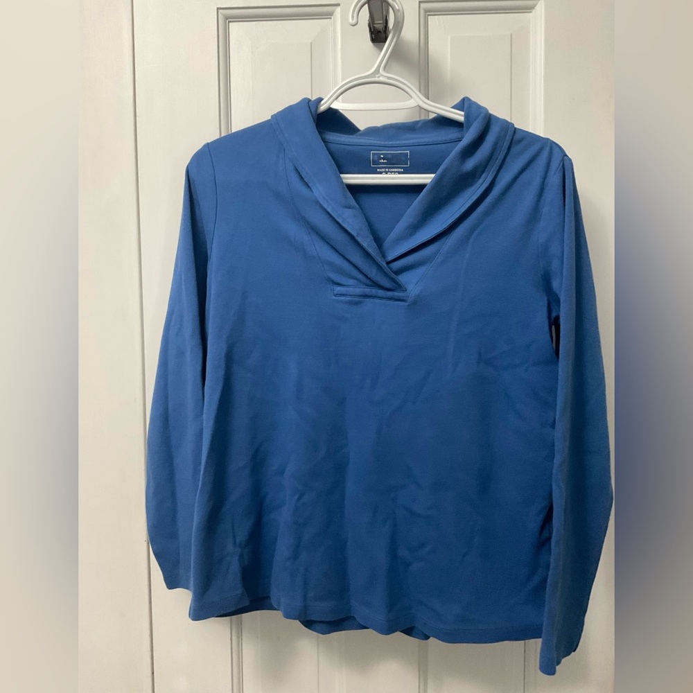 L.L.Bean Blue Pullover Long Sleeve Shawl Collar Shirt Size S